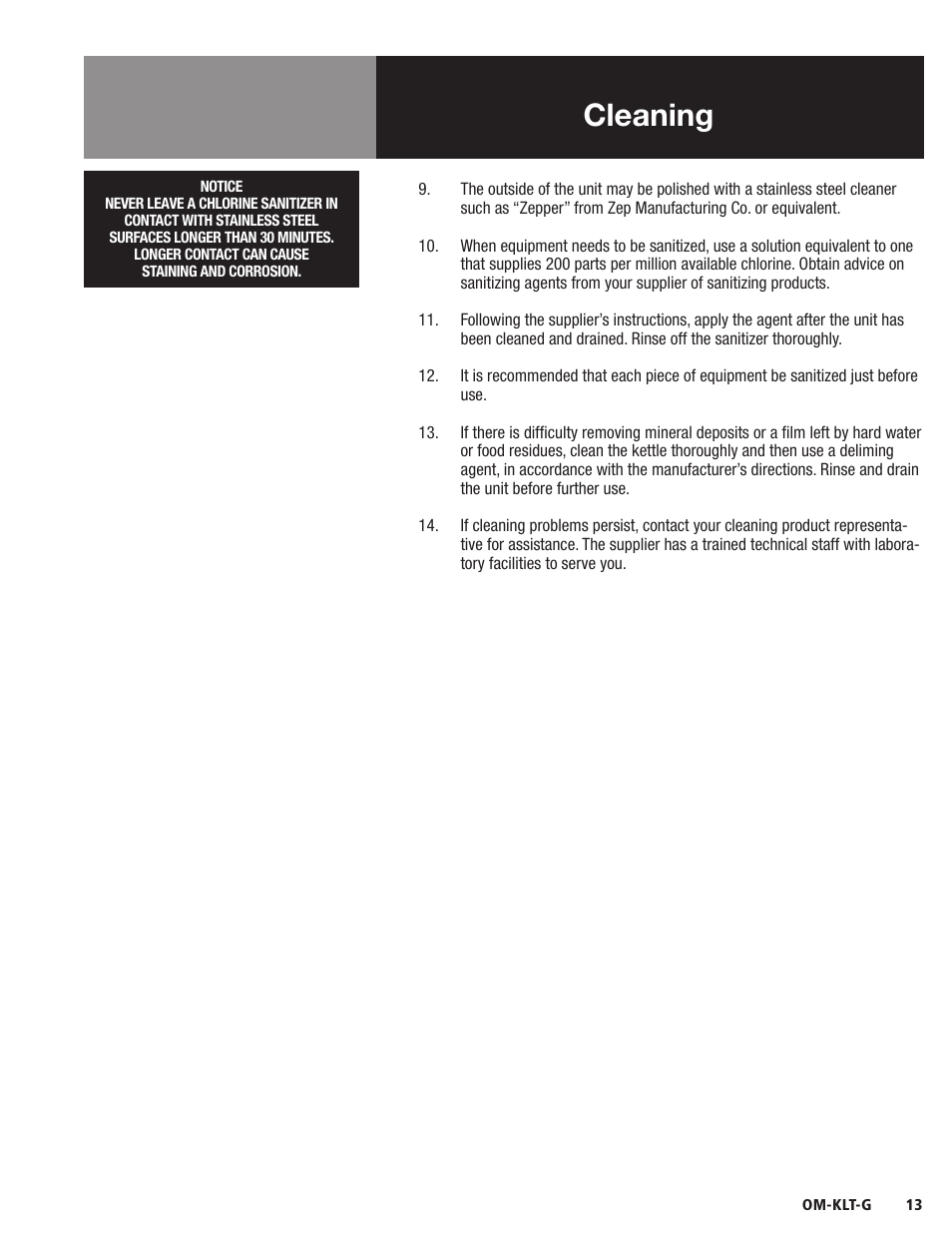Cleaning | Blodgett KLT-G Series User Manual | Page 15 / 32
