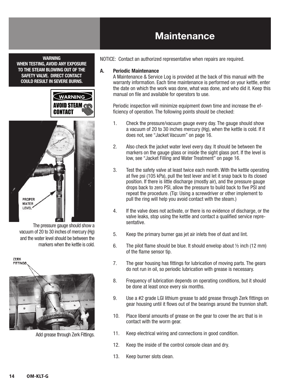 Maintenance | Blodgett KLT-G Series User Manual | Page 16 / 32