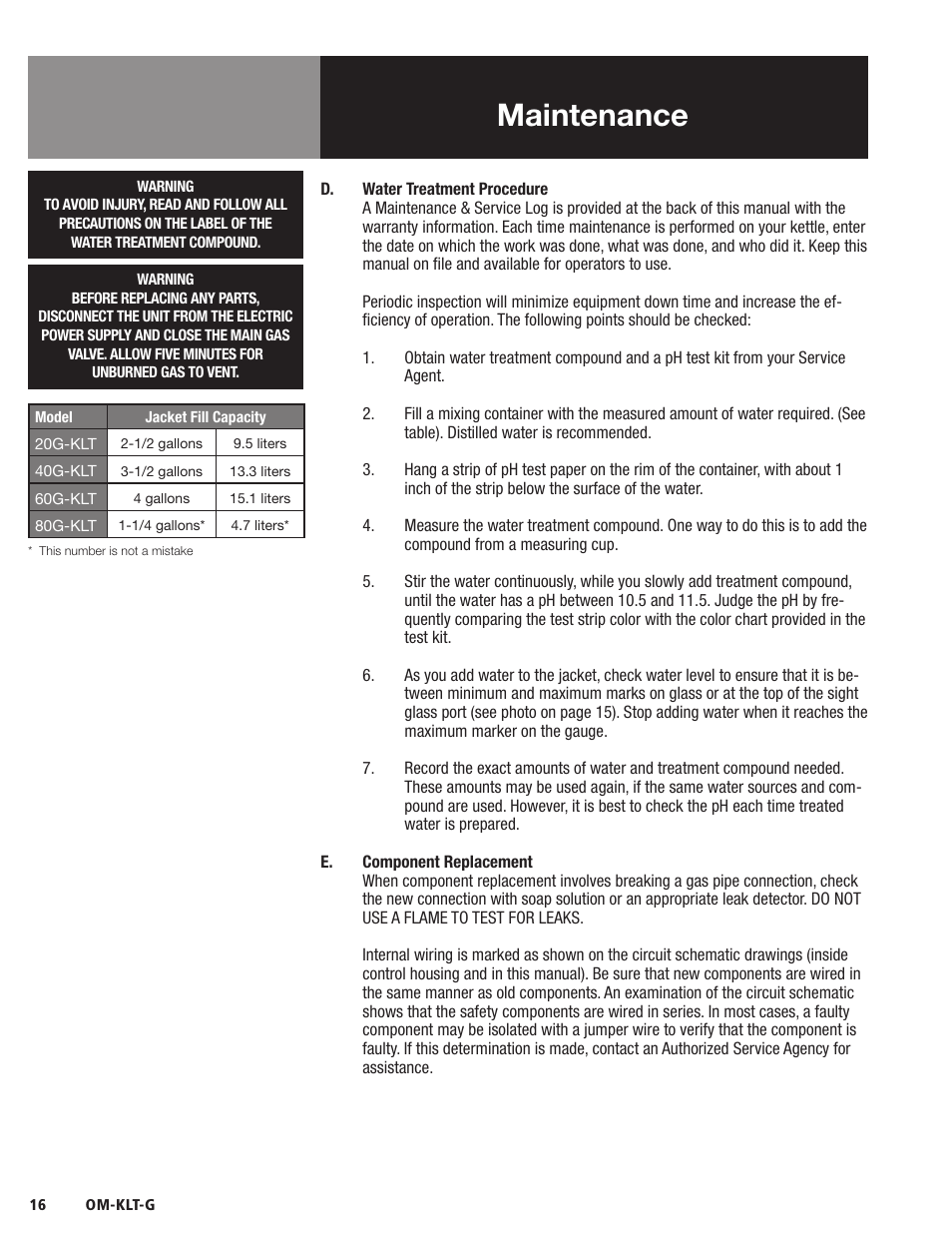 Maintenance | Blodgett KLT-G Series User Manual | Page 18 / 32