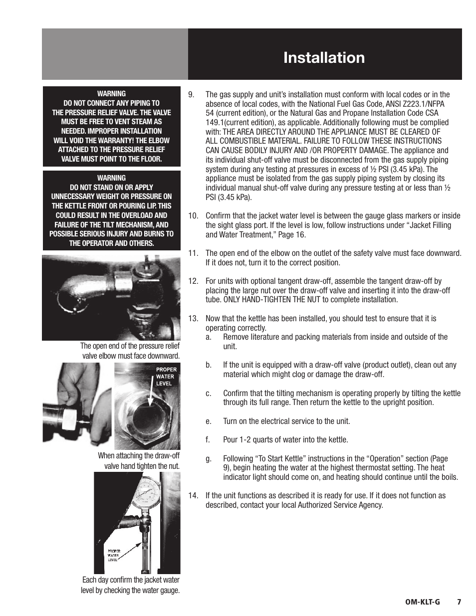 Installation | Blodgett KLT-G Series User Manual | Page 9 / 32