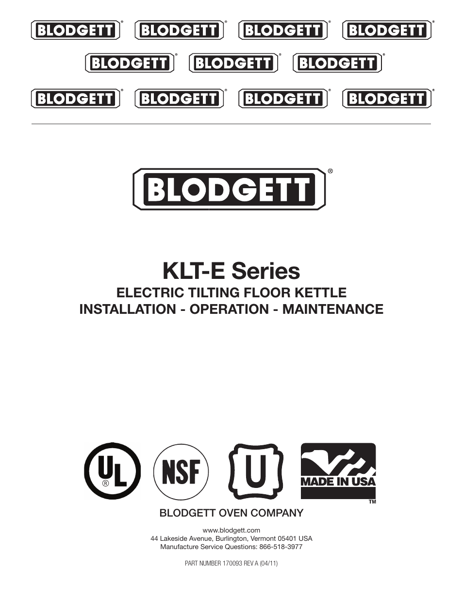 Blodgett KLT-E Series User Manual | 24 pages