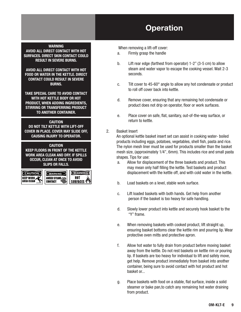 Operation | Blodgett KLT-E Series User Manual | Page 11 / 24