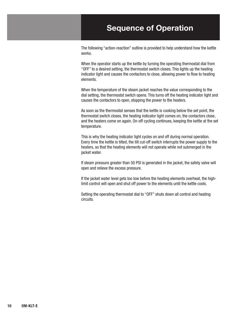 Sequence of operation | Blodgett KLT-E Series User Manual | Page 12 / 24