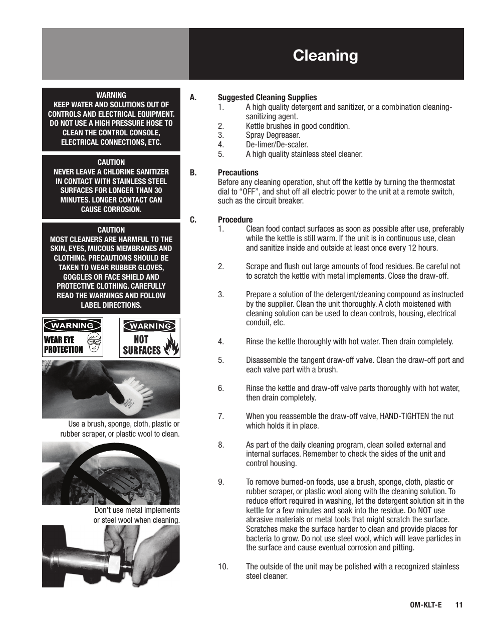 Cleaning | Blodgett KLT-E Series User Manual | Page 13 / 24