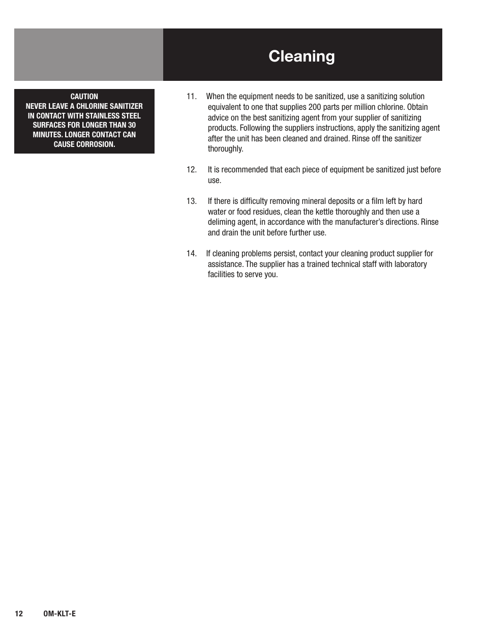 Cleaning | Blodgett KLT-E Series User Manual | Page 14 / 24