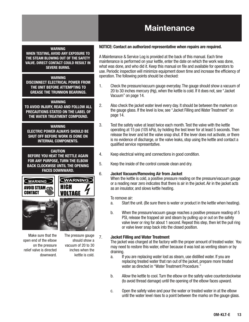 Maintenance | Blodgett KLT-E Series User Manual | Page 15 / 24