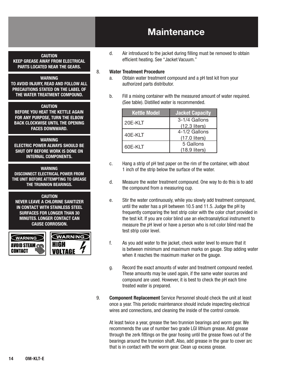 Maintenance | Blodgett KLT-E Series User Manual | Page 16 / 24