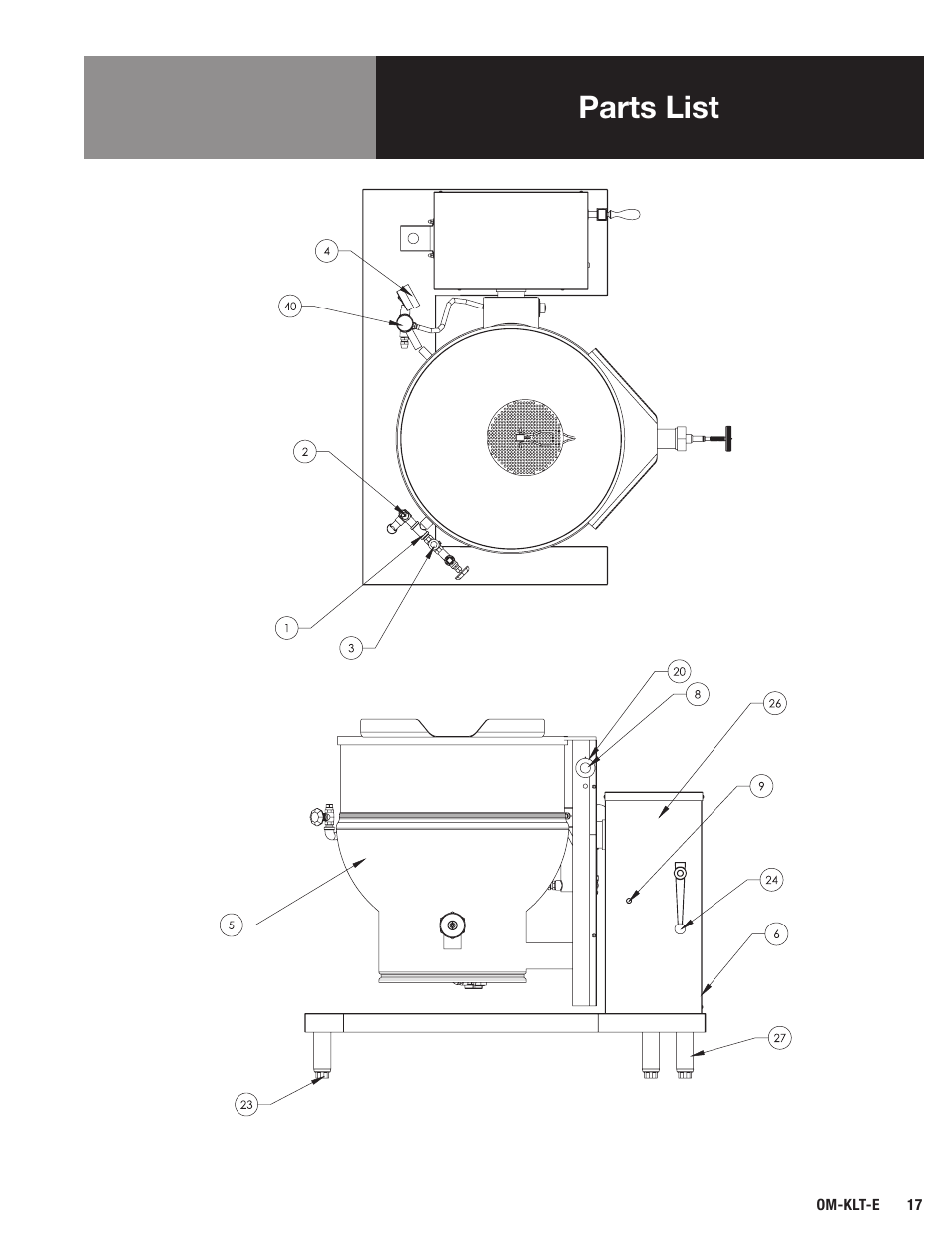 Parts list | Blodgett KLT-E Series User Manual | Page 19 / 24