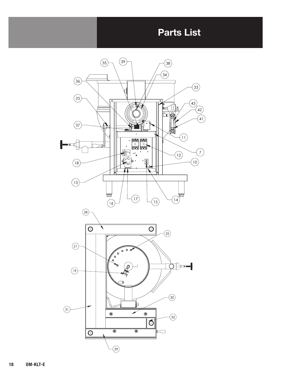 Parts list | Blodgett KLT-E Series User Manual | Page 20 / 24