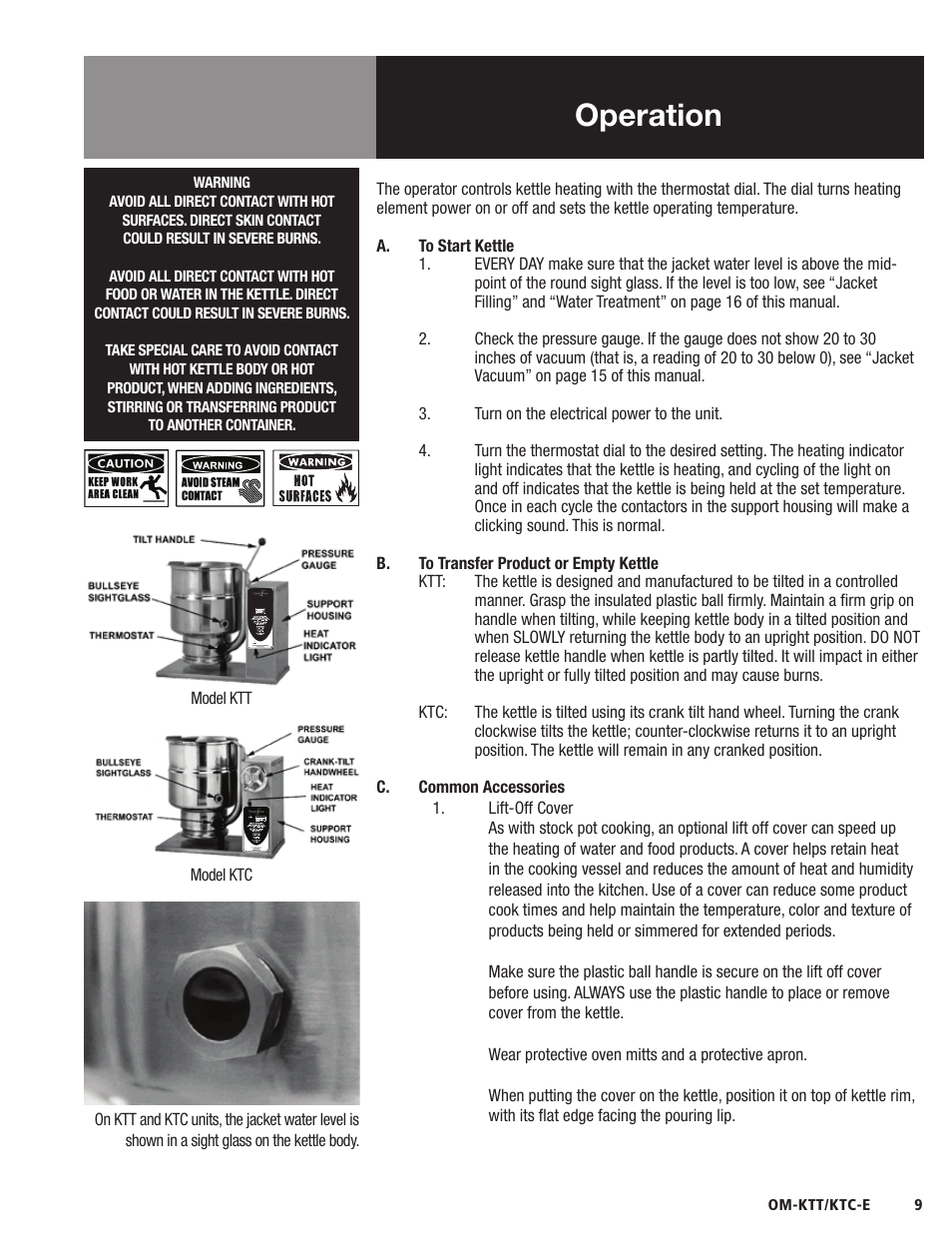 Operation | Blodgett KTC-E Series User Manual | Page 11 / 28