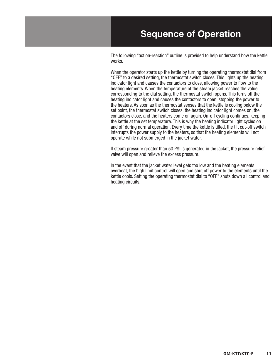 Sequence of operation | Blodgett KTC-E Series User Manual | Page 13 / 28