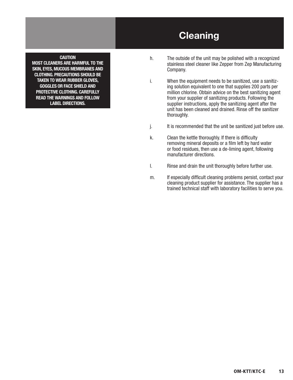 Cleaning | Blodgett KTC-E Series User Manual | Page 15 / 28