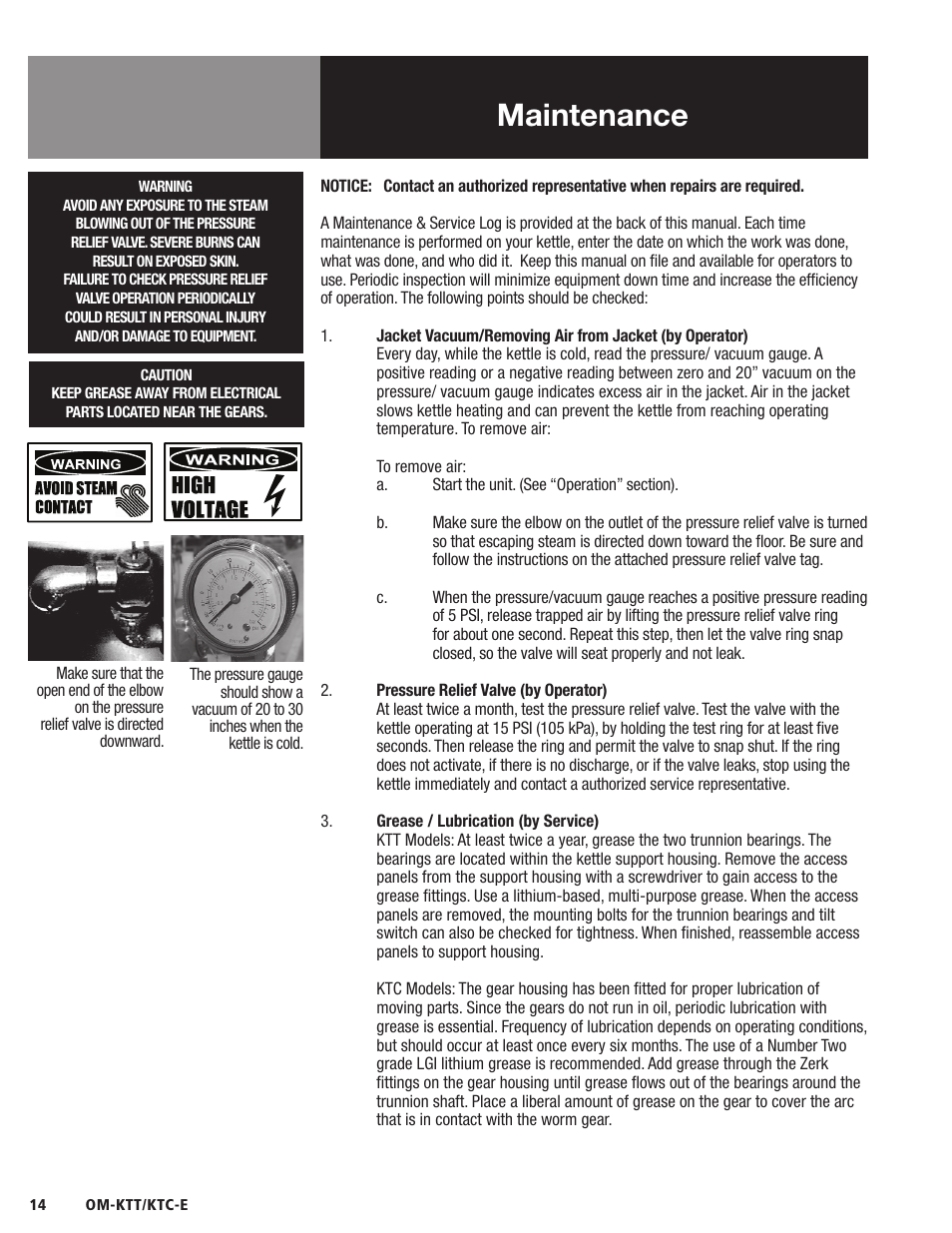 Maintenance | Blodgett KTC-E Series User Manual | Page 16 / 28