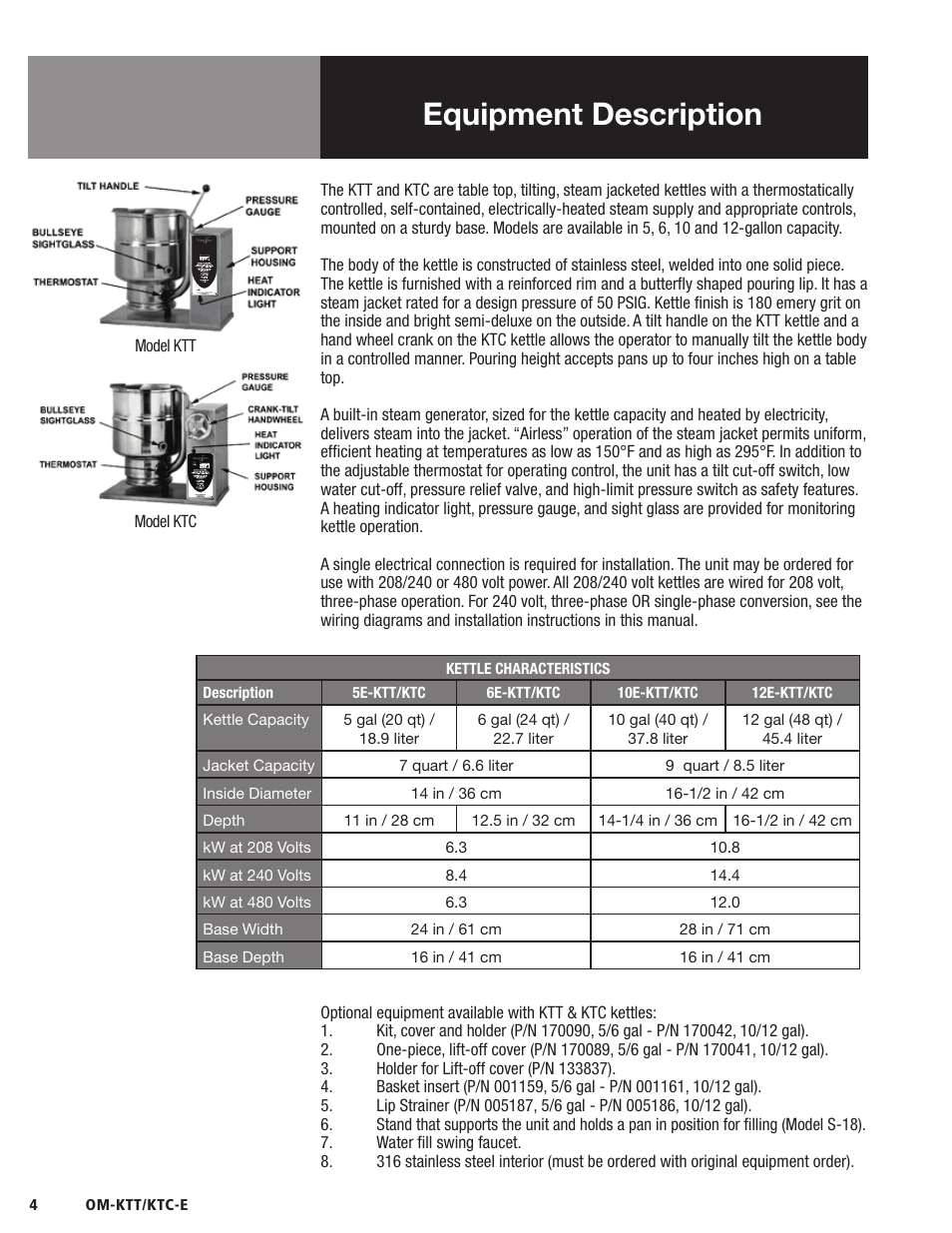 Equipment description | Blodgett KTC-E Series User Manual | Page 6 / 28