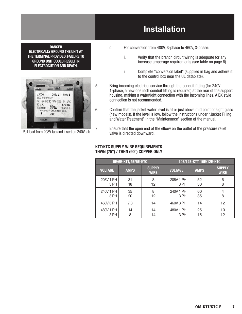 Installation | Blodgett KTC-E Series User Manual | Page 9 / 28