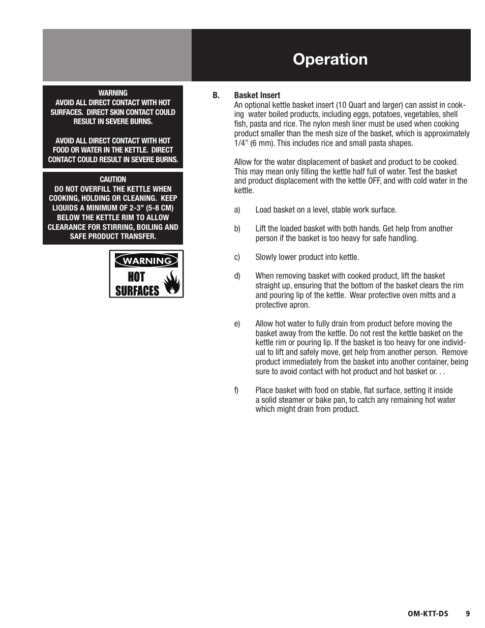 Operation, Wear eye protection | Blodgett KTT-DS Series User Manual | Page 11 / 20