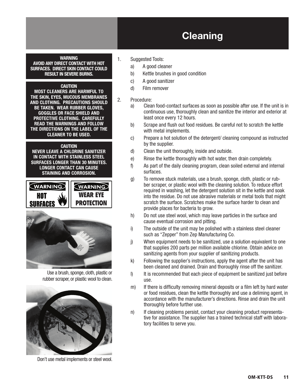 Cleaning, Om-td, Wear eye protection | Blodgett KTT-DS Series User Manual | Page 13 / 20