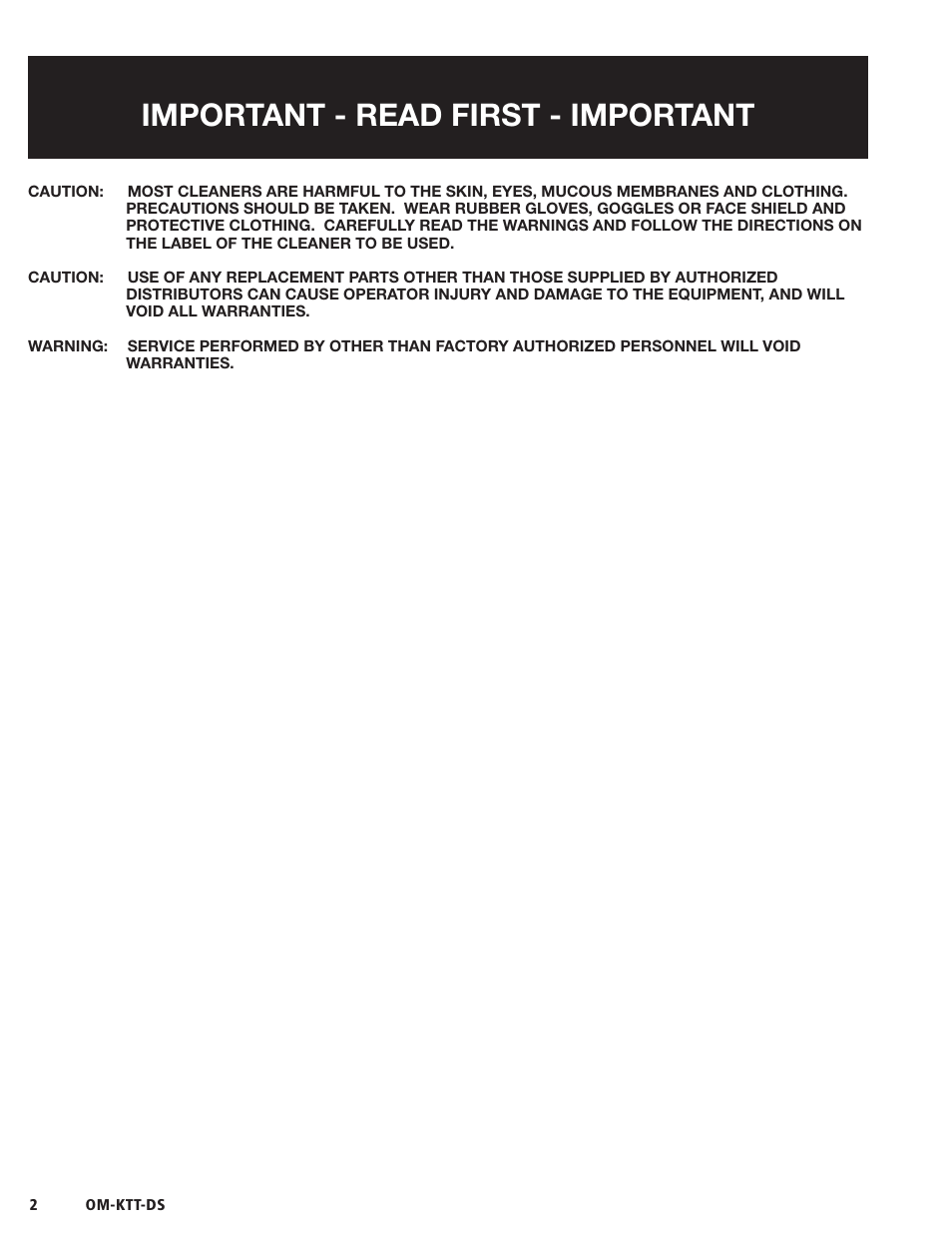 Important - read first - important | Blodgett KTT-DS Series User Manual | Page 4 / 20