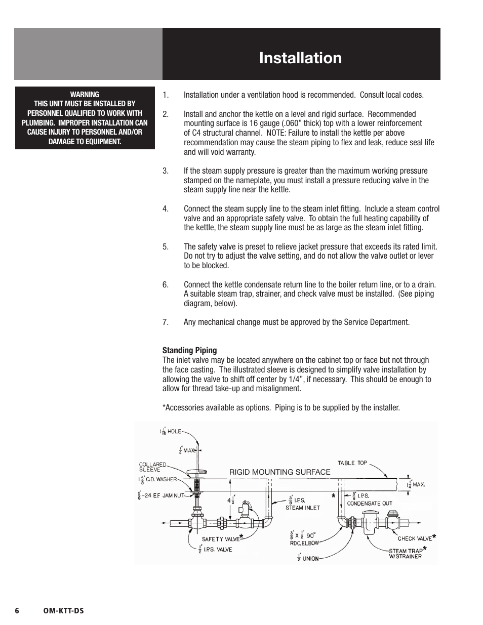 Installation | Blodgett KTT-DS Series User Manual | Page 8 / 20