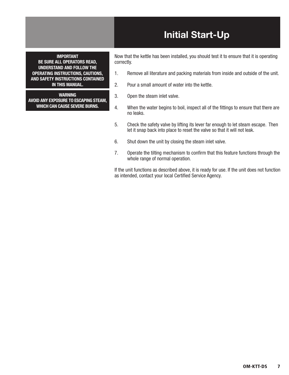 Initial start-up | Blodgett KTT-DS Series User Manual | Page 9 / 20