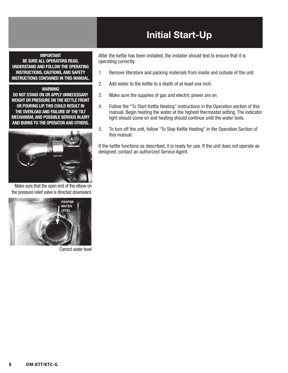 Initial start-up | Blodgett KTC-G Series User Manual | Page 10 / 36