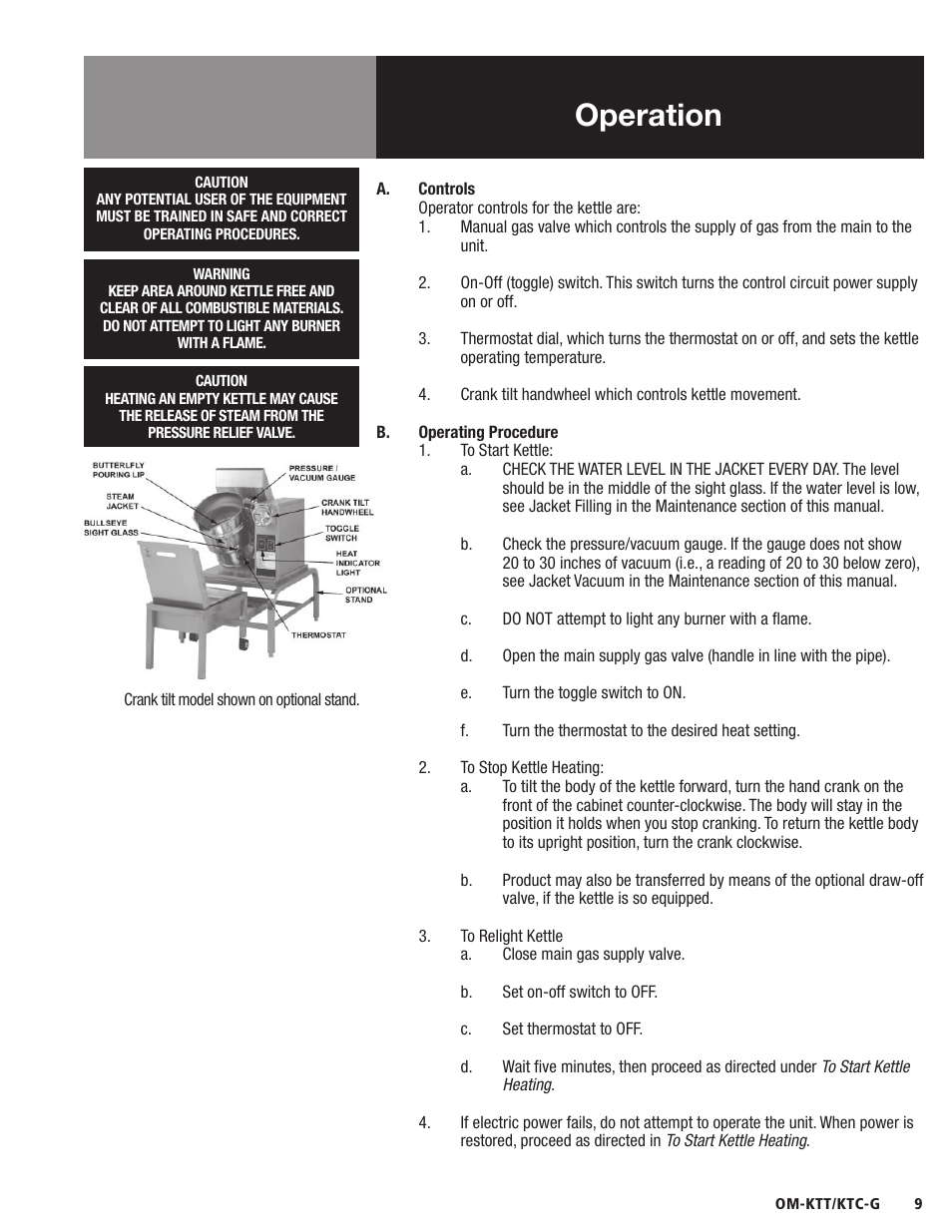 Operation | Blodgett KTC-G Series User Manual | Page 11 / 36