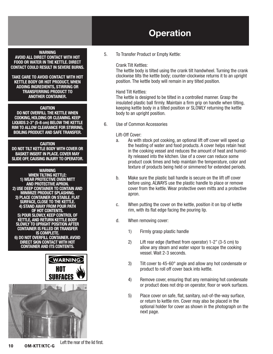 Operation, Wear eye protection | Blodgett KTC-G Series User Manual | Page 12 / 36