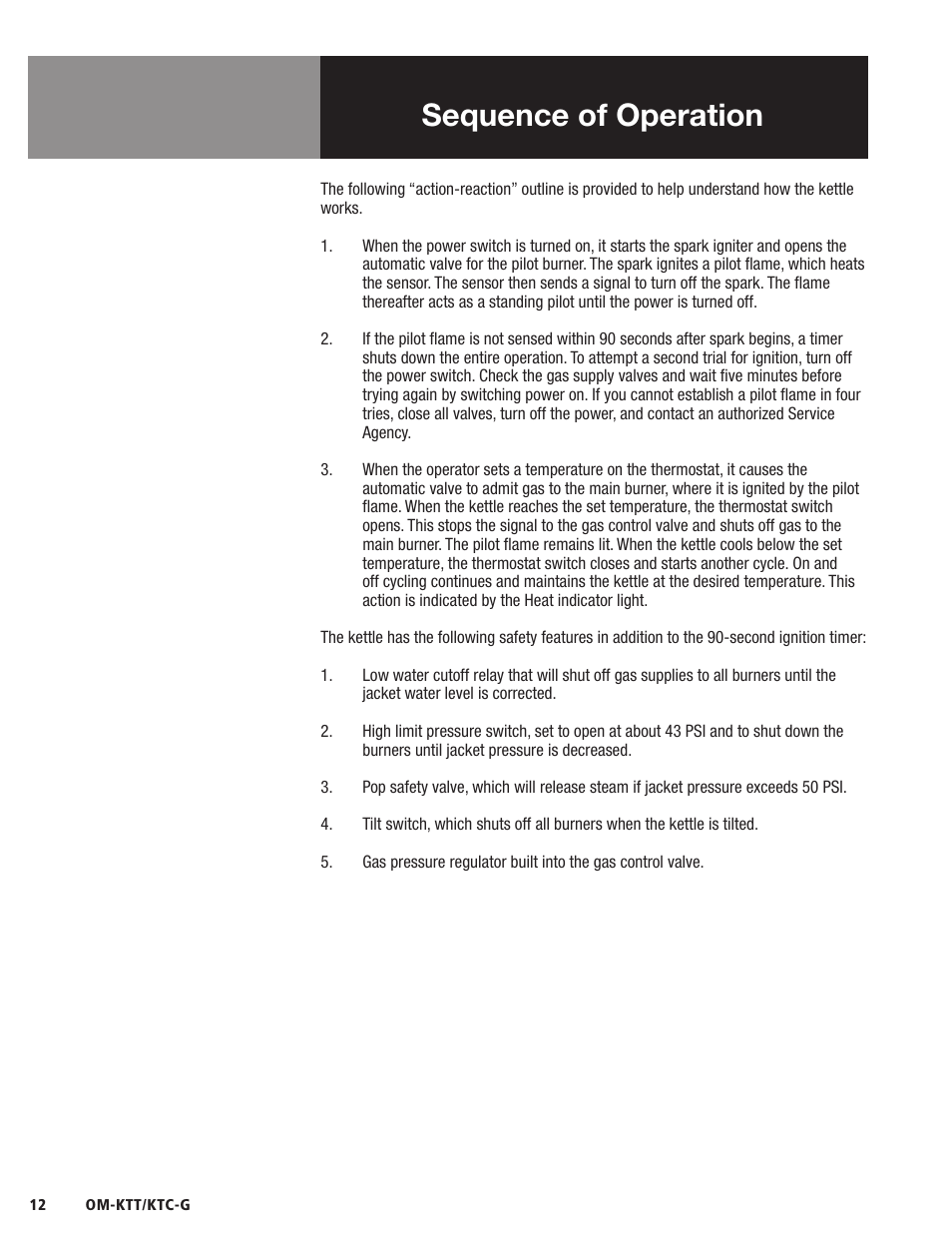 Sequence of operation | Blodgett KTC-G Series User Manual | Page 14 / 36