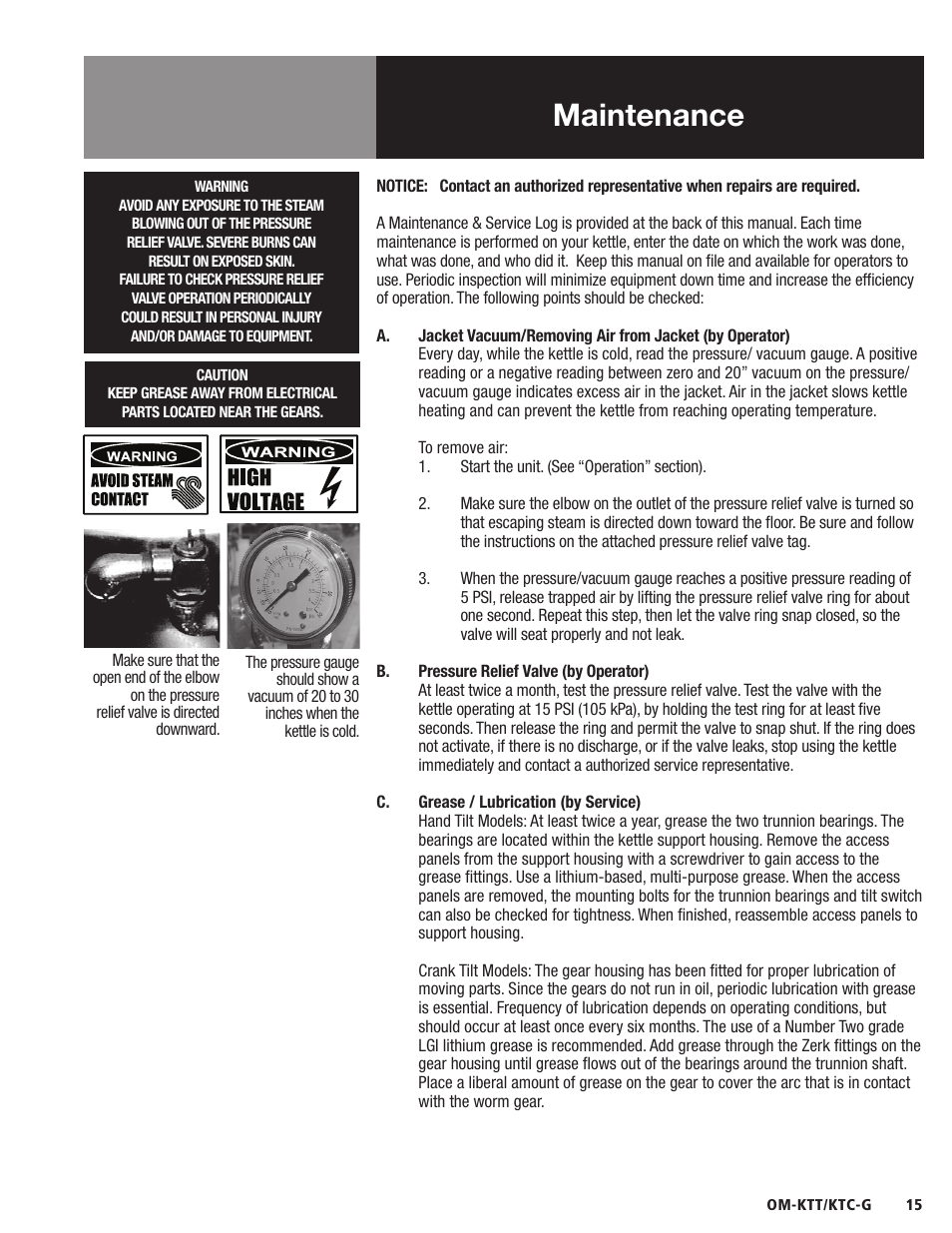 Maintenance | Blodgett KTC-G Series User Manual | Page 17 / 36