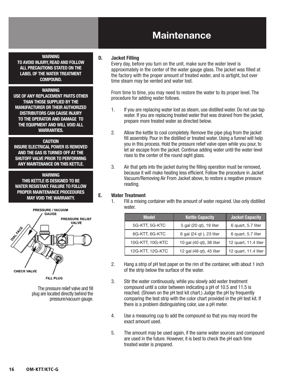 Maintenance | Blodgett KTC-G Series User Manual | Page 18 / 36