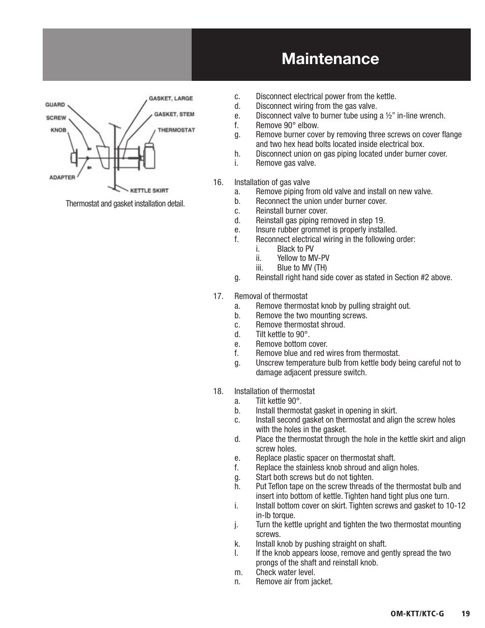 Maintenance | Blodgett KTC-G Series User Manual | Page 21 / 36