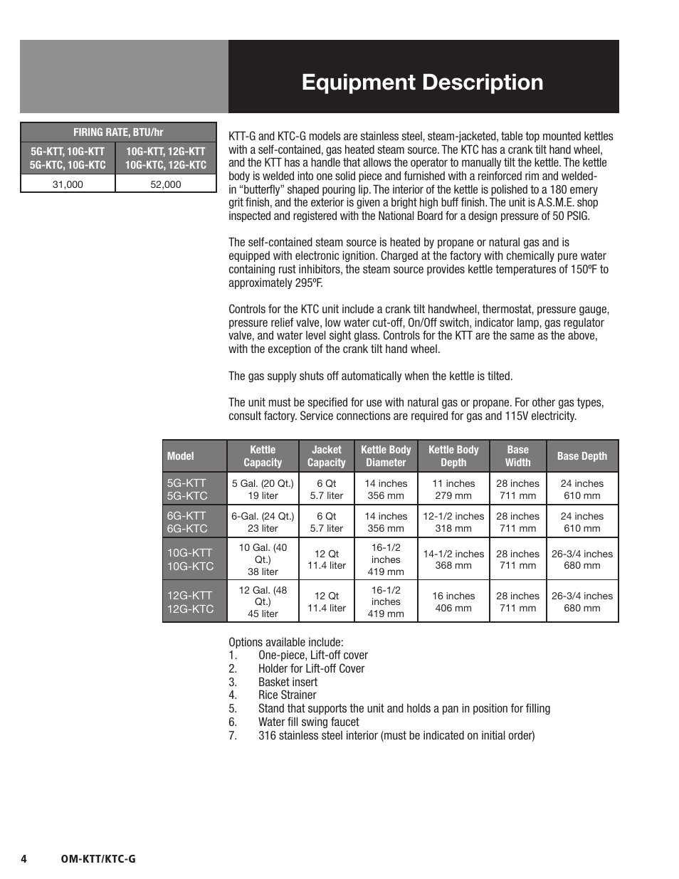 Equipment description | Blodgett KTC-G Series User Manual | Page 6 / 36