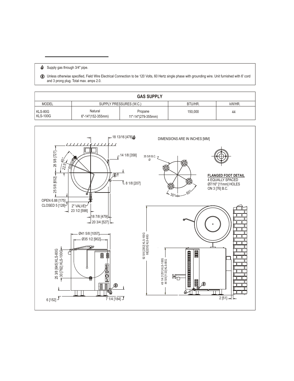 0 service connections, Gas supply | Blodgett KLS-100G User Manual | Page 4 / 33