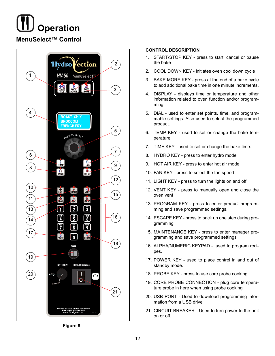 Operation, Menuselect™ control, Hv-50 | Blodgett HV-50 User Manual | Page 14 / 35