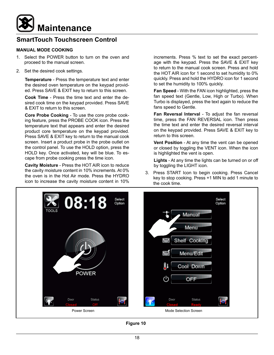 Maintenance, Smarttouch touchscreen control | Blodgett HV-50 User Manual | Page 20 / 35