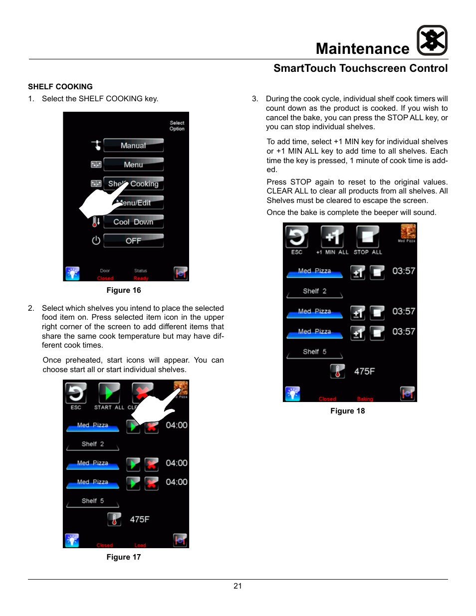 Maintenance, Smarttouch touchscreen control | Blodgett HV-50 User Manual | Page 23 / 35