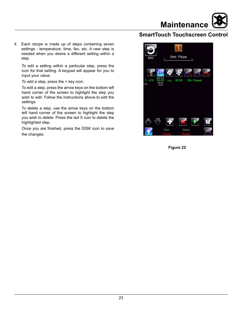 Maintenance, Smarttouch touchscreen control | Blodgett HV-50 User Manual | Page 25 / 35