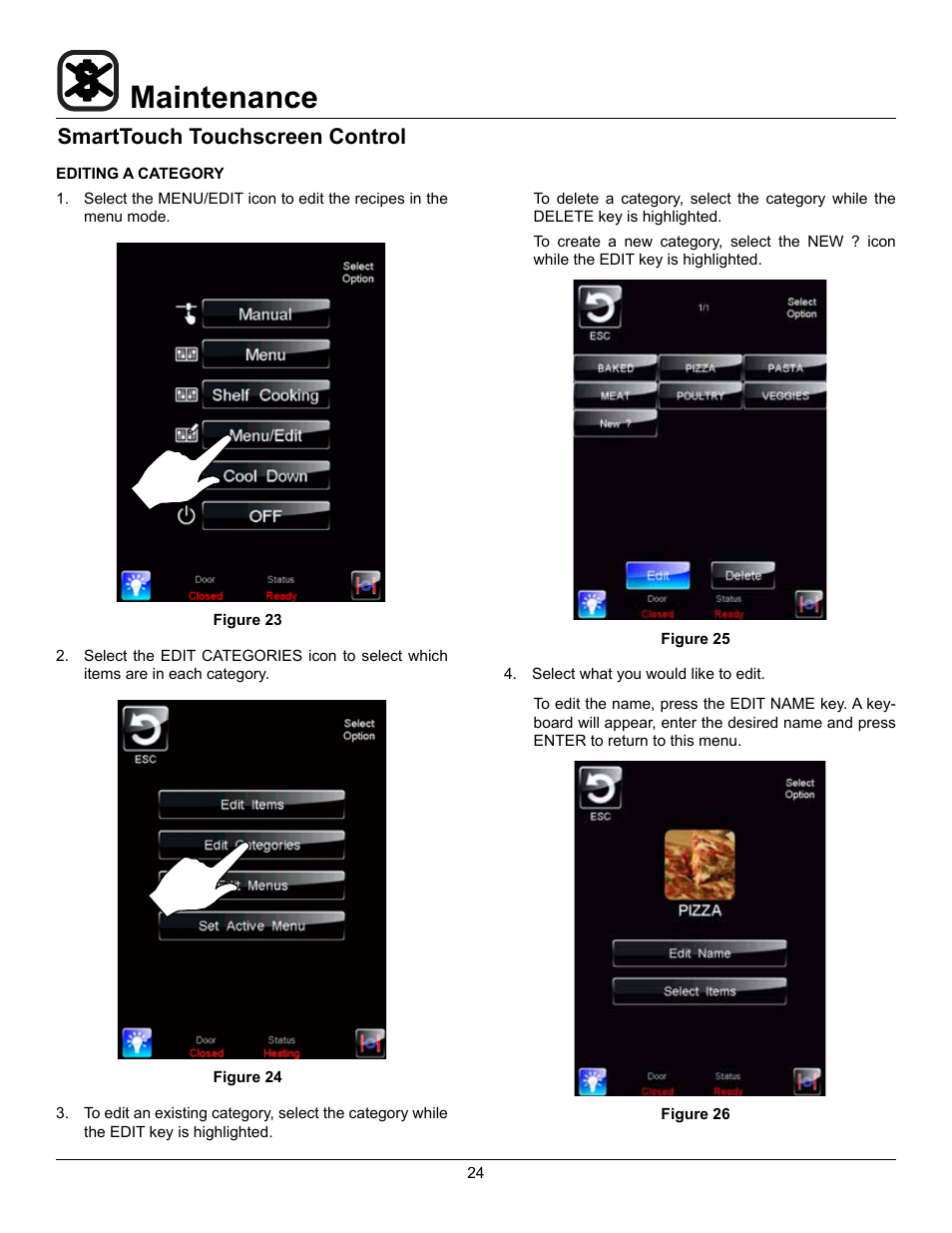 Maintenance, Smarttouch touchscreen control | Blodgett HV-50 User Manual | Page 26 / 35