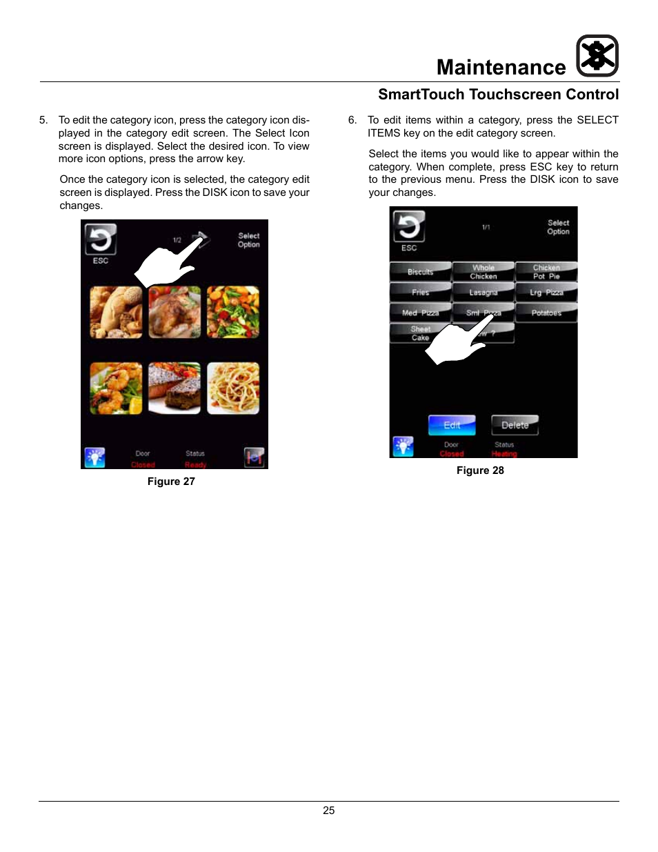 Maintenance, Smarttouch touchscreen control | Blodgett HV-50 User Manual | Page 27 / 35