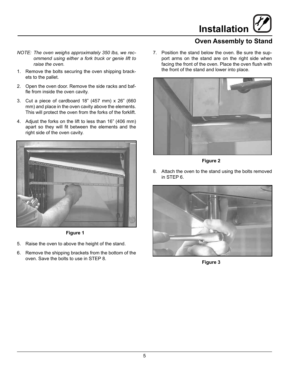 Installation, Oven assembly to stand | Blodgett HV-50 User Manual | Page 7 / 35