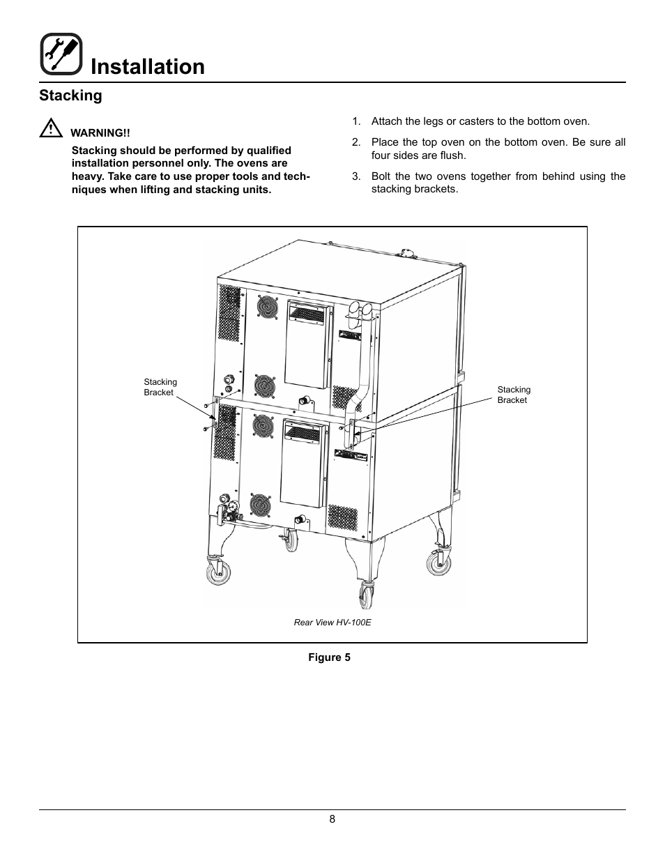 Installation, Stacking | Blodgett HV-100G User Manual | Page 10 / 40