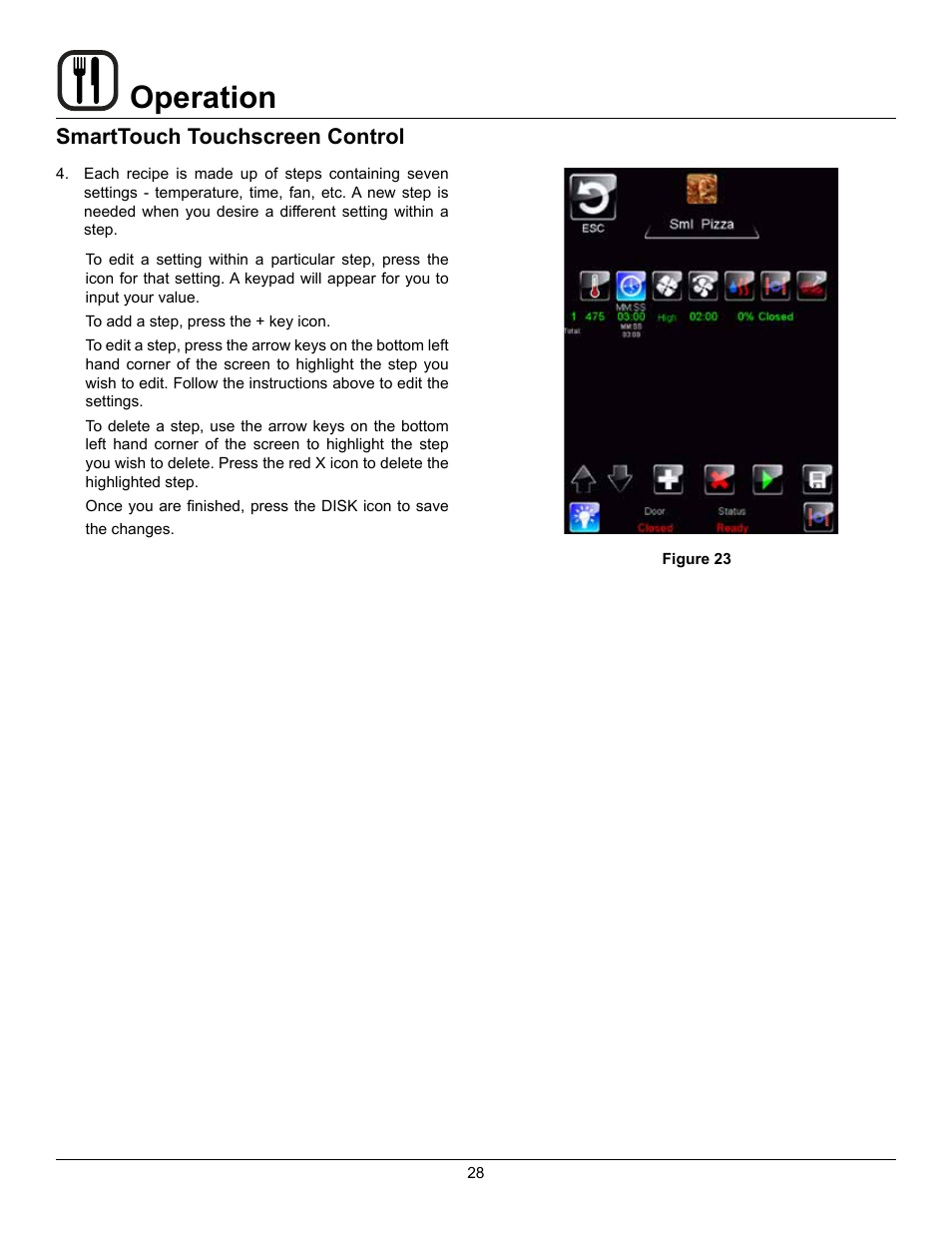 Operation, Smarttouch touchscreen control | Blodgett HV-100G User Manual | Page 30 / 40