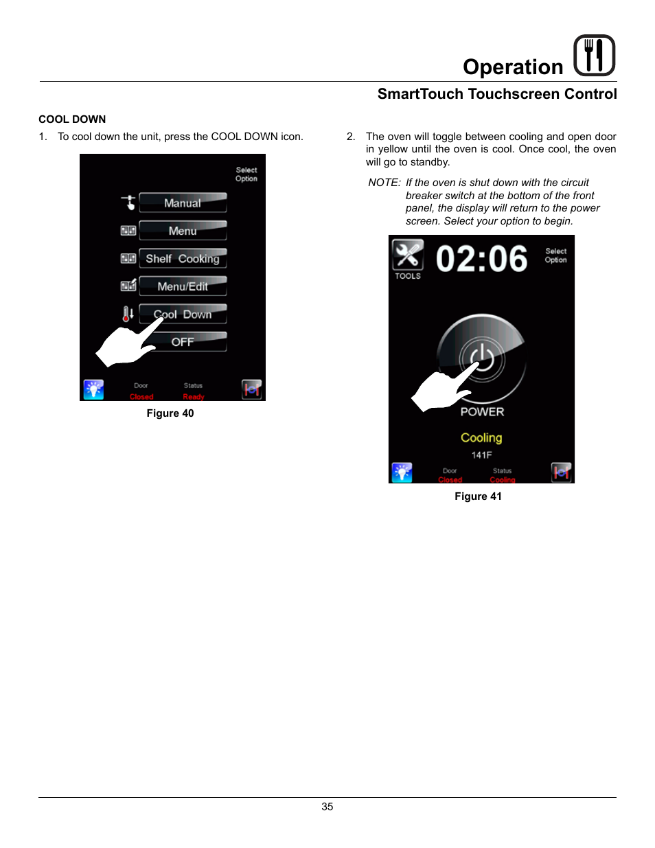 Operation, Smarttouch touchscreen control | Blodgett HV-100G User Manual | Page 37 / 40