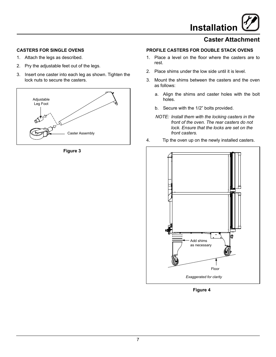 Installation, Caster attachment | Blodgett HV-100G User Manual | Page 9 / 40
