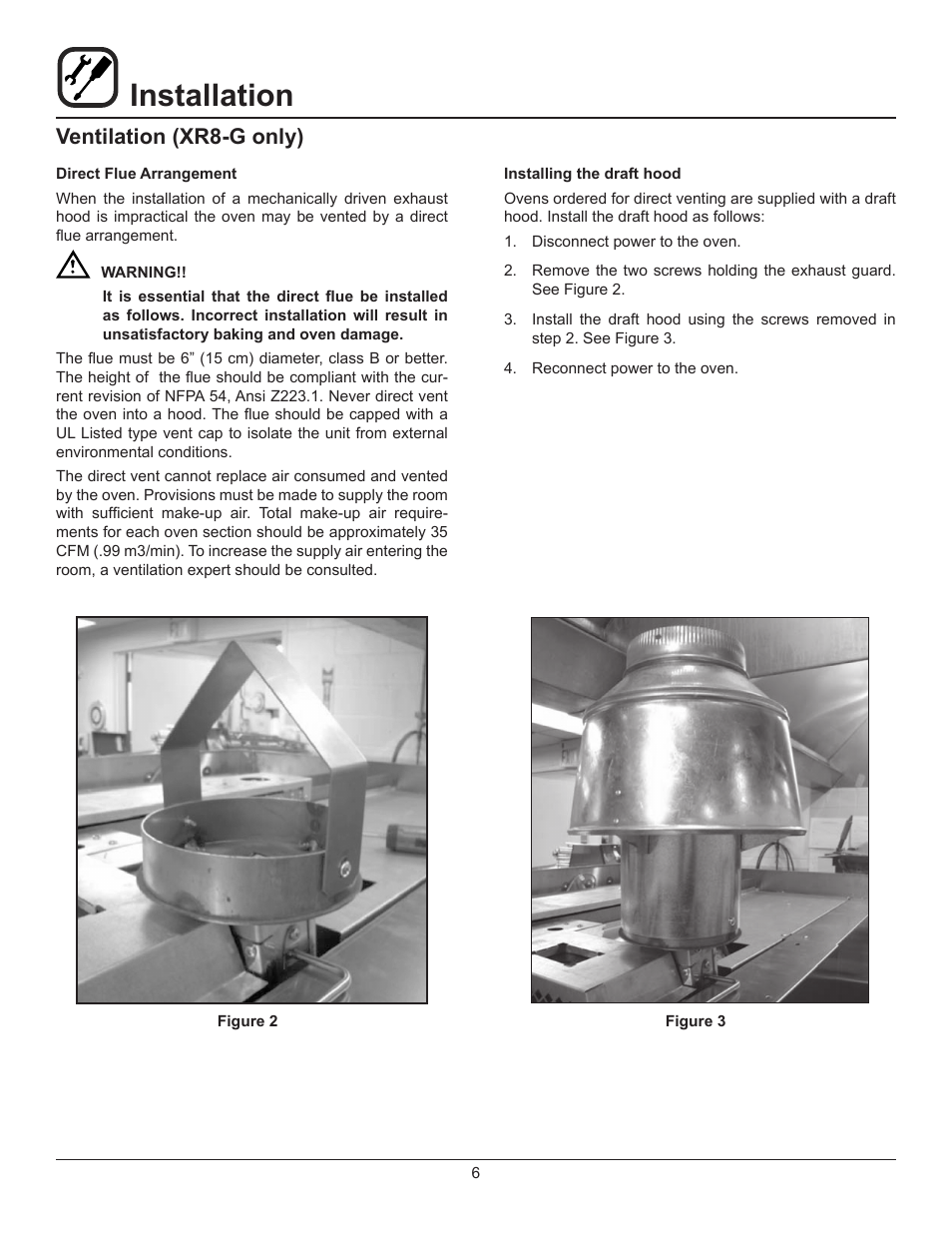 Installation, Ventilation (xr8-g only) | Blodgett XR8-E User Manual | Page 8 / 24