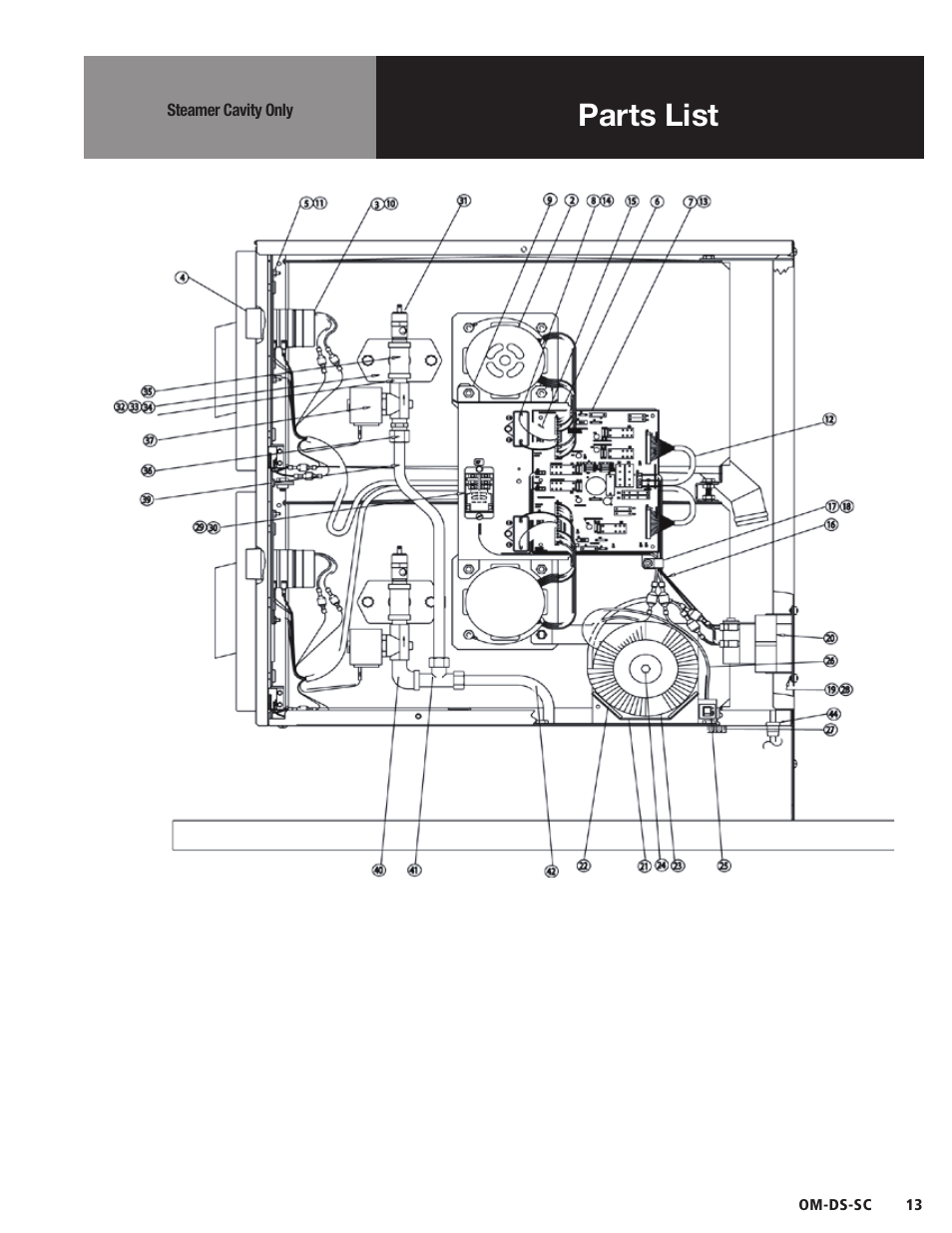 Parts list | Blodgett DS-SC Series User Manual | Page 13 / 24