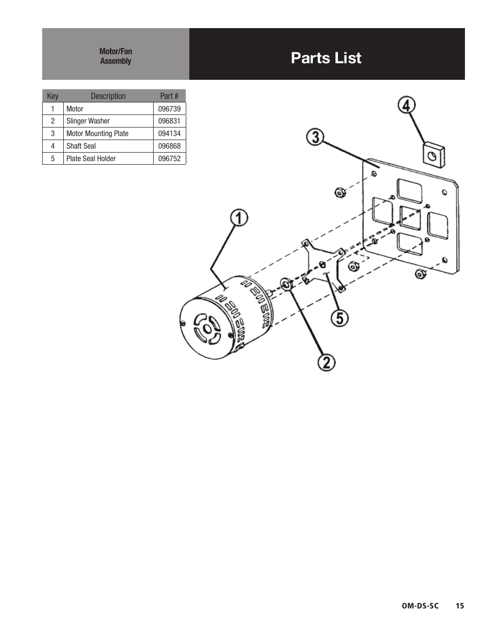 Parts list | Blodgett DS-SC Series User Manual | Page 15 / 24