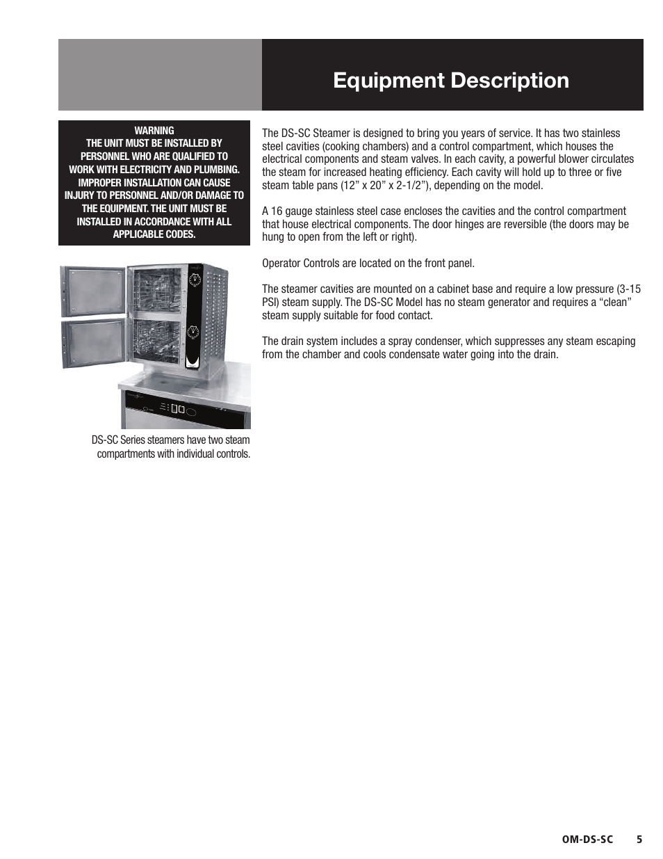 Equipment description | Blodgett DS-SC Series User Manual | Page 5 / 24