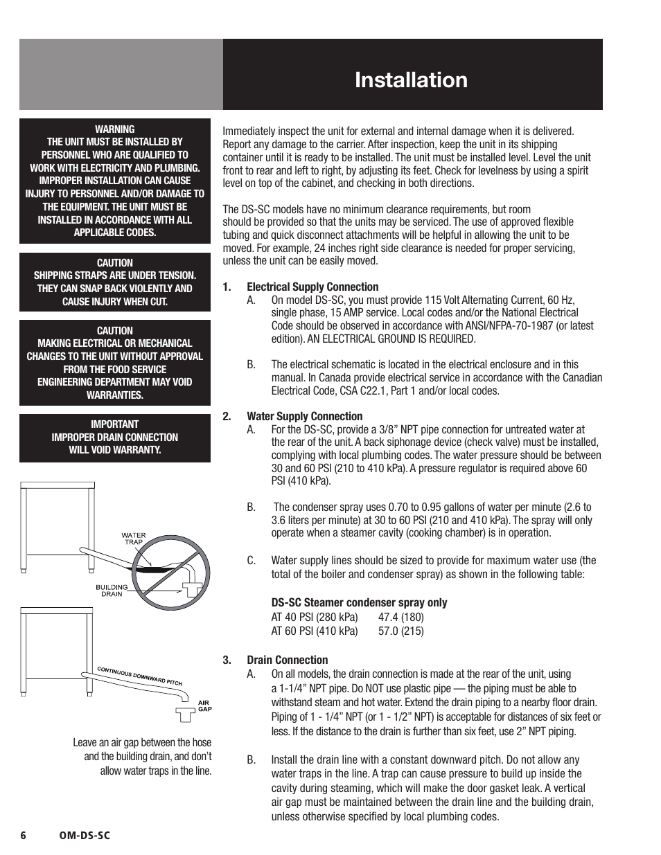 Installation | Blodgett DS-SC Series User Manual | Page 6 / 24