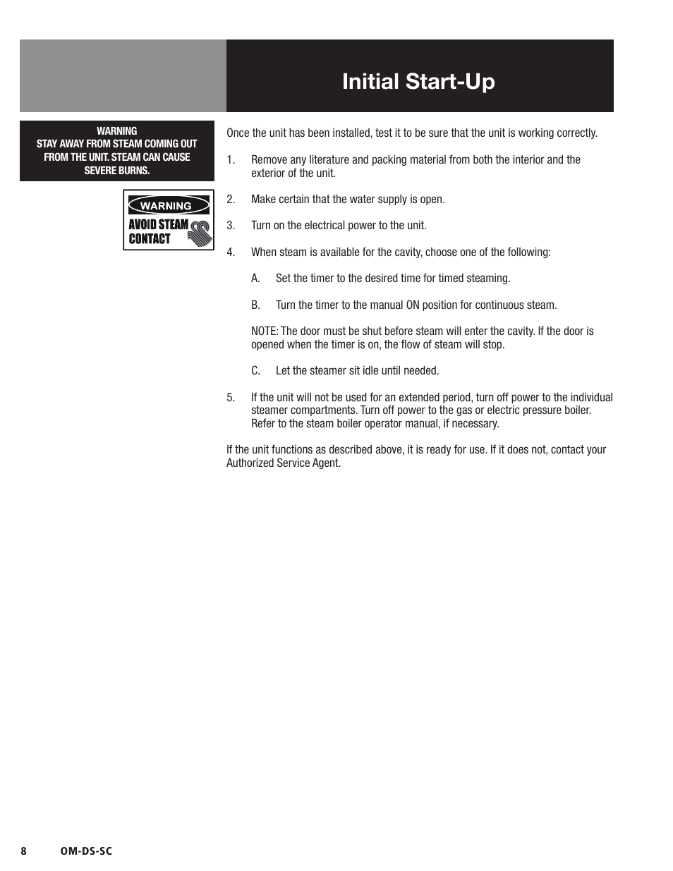 Initial start-up | Blodgett DS-SC Series User Manual | Page 8 / 24
